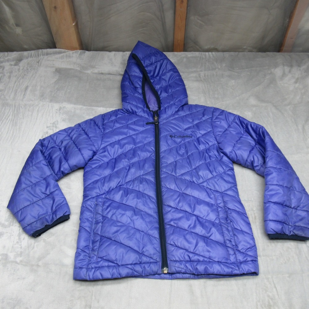 Columbia Jacket Kids Small 7/8 Purple Hooded Light Pack Insulated Quilted Puffer
